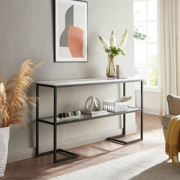 Henn & Hart Errol Console Table with Faux Marble Top, Blackened Bronze AT1327